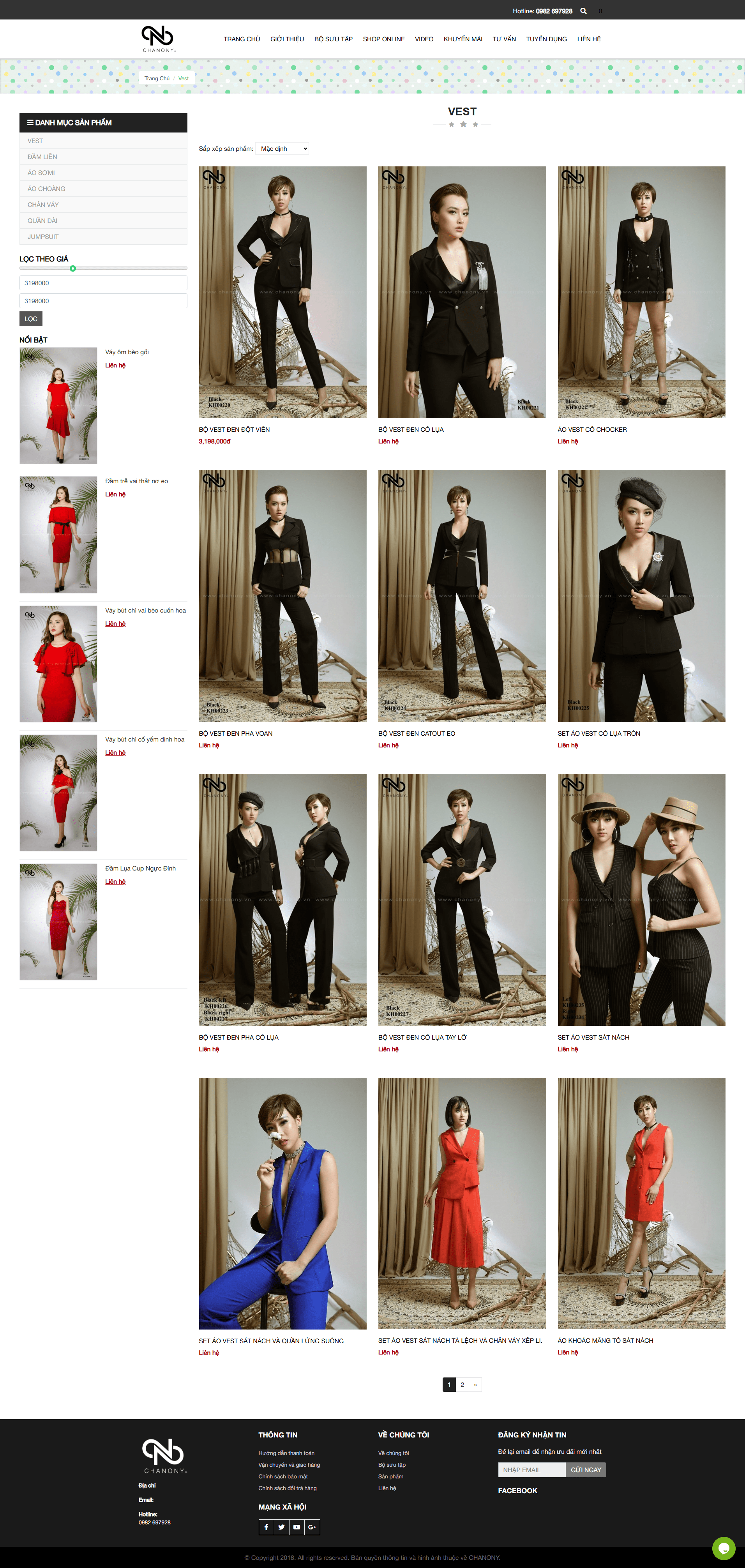 Trang danh sách sản phẩm