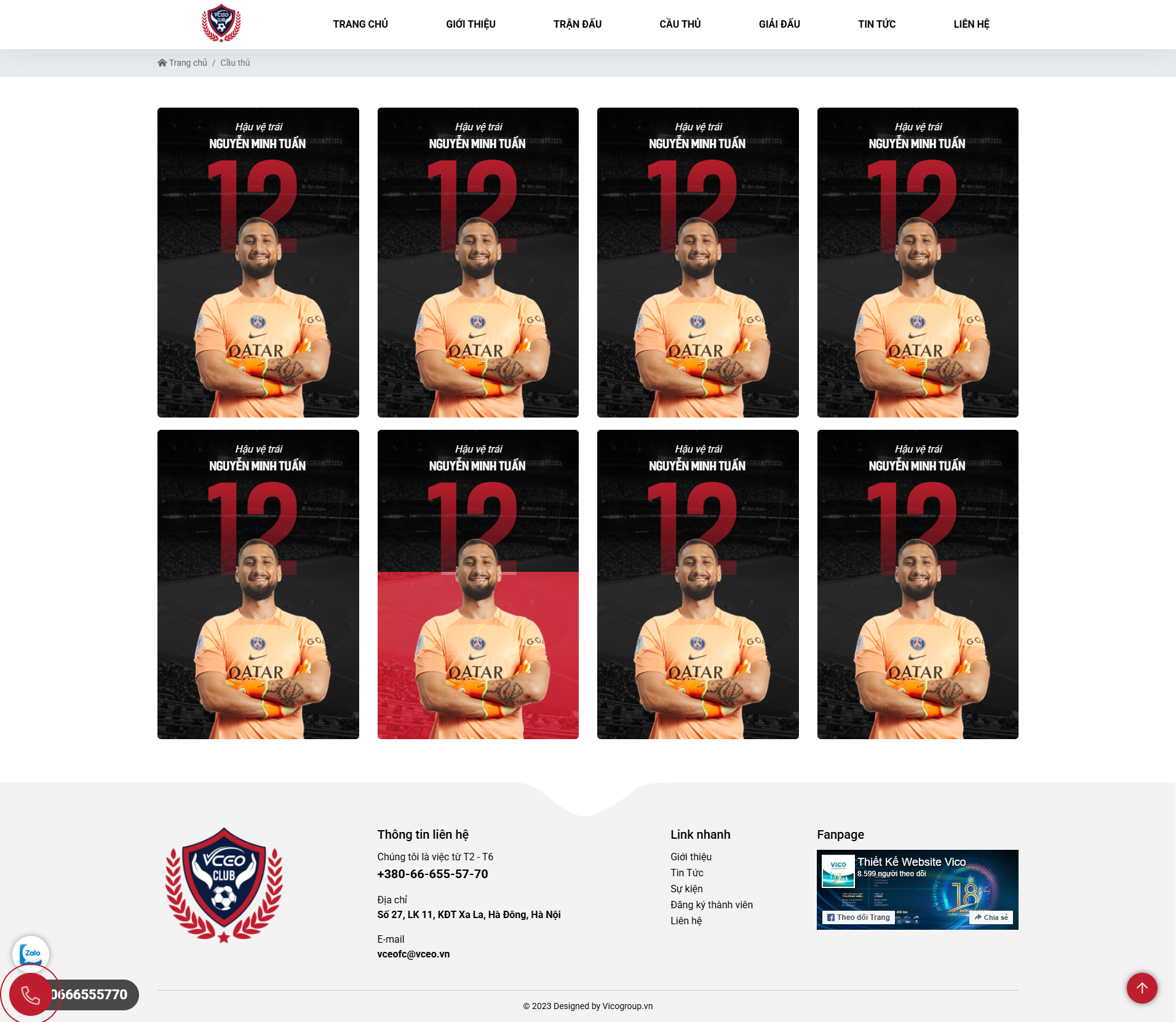 Trang giới thiệu cầu thủ